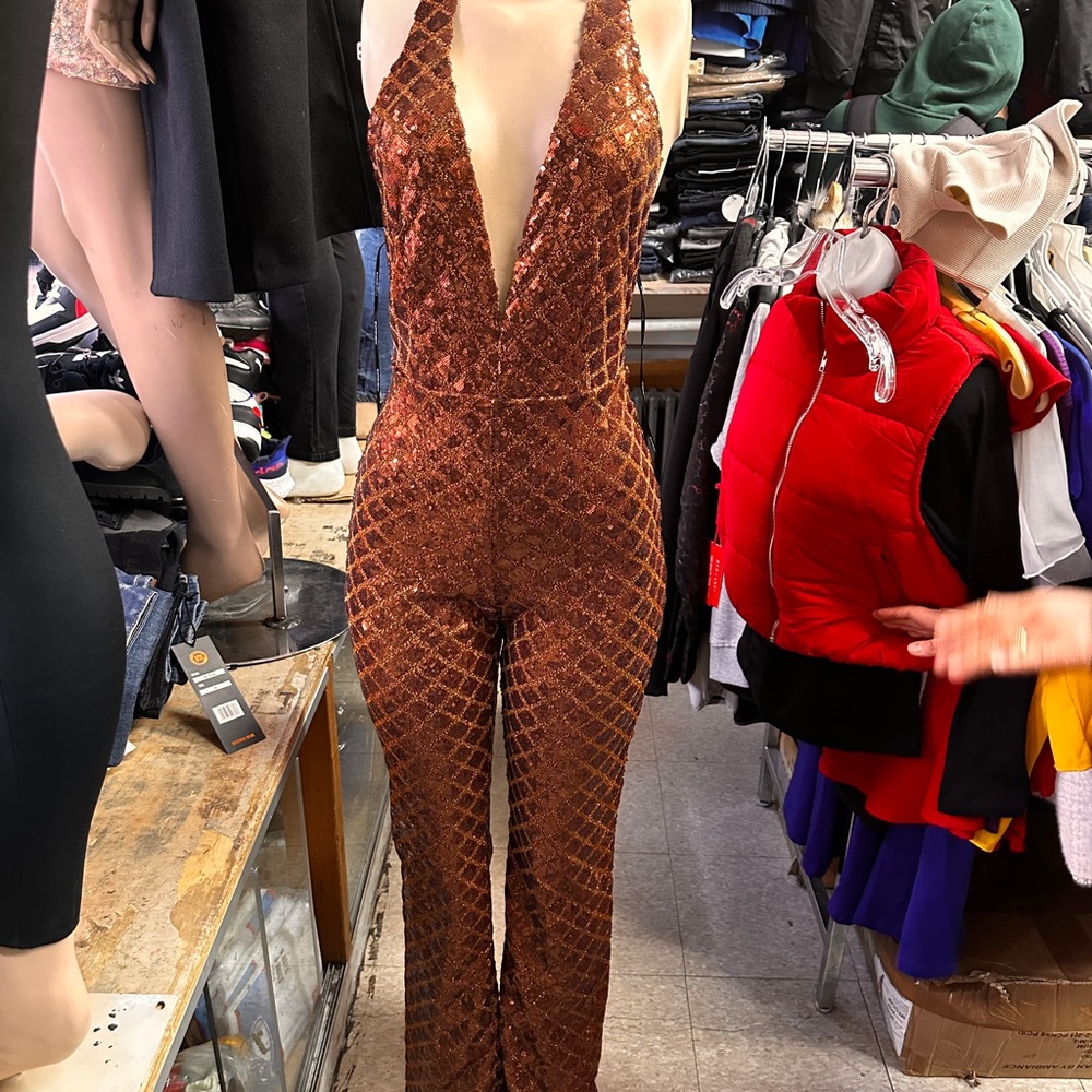 Elegant Sequin Halter Jumpsuit in Copper